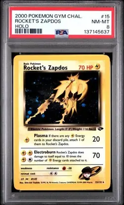PSA 8 Rocket's Zapdos Gym Challenge 15/132 Holo Pokemon Card - Image 1
