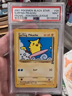 2001 Pokemon Black Star Surfing Pikachu 28 PSA 9 - Image 1
