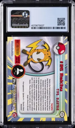 1999 TOPPS POKEMON TV #26 RAICHU CGC 9 - Image 2