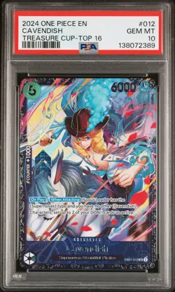 2024 ONE PIECE PROMOS TREASURE CUP-TOP 16 #012 CAVENDISH PSA 10 - Image 1
