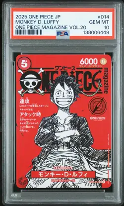 2025 ONE PIECE JAPANESE PROMOS MAGAZINE VOL.20 #014 MONKEY D. LUFFY PSA 10 - Image 1