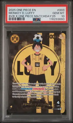 2025 ONE PIECE PROMOS BVB X ONE PIECE MATCH DAY 2025 #003 MONKEY D. LUFFY PSA 10 - Image 1
