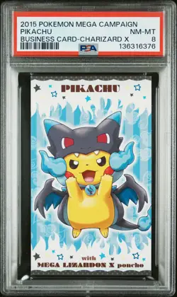 2015 POKEMON JPN STRONG CUTE PIKACHU MEGA CAMPAIGN BUSINESS CARDS PIKACHU PSA 8 - Image 1