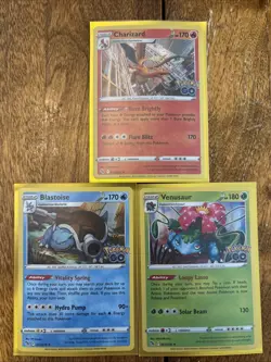 Charizard 010/078 Venusaur 003/078 Blastoise 017/078 3x Card Set Holo Pokemon GO - Image 1