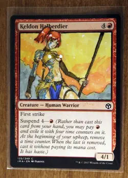 Keldon Halberdier Altered Art Hand Painted MTG Magic the Gathering Anime Girl - Image 1