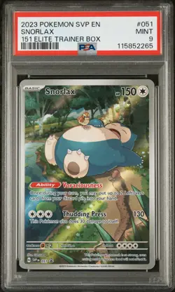 Pokemon TCG Snorlax 151 Elite Trainer Box Black Star Promo SVP en 051 PSA 9 - Image 1