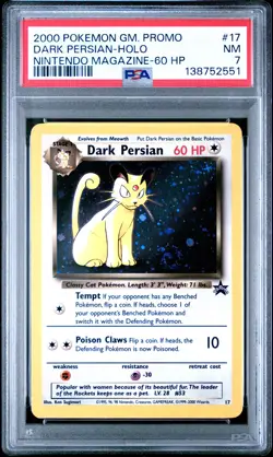 2000 POKEMON GAME PROMO NINTENDO MAGAZINE-60 HP #17 DARK PERSIAN-HOLO PSA 7 - Image 1