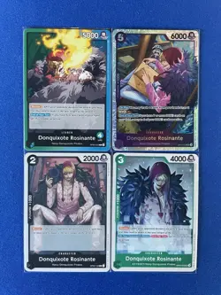 Donquixote Rosinante One Piece TCG 4-card lot OP10 Super Rare+OP05 Leader+++ PWE - Image 1