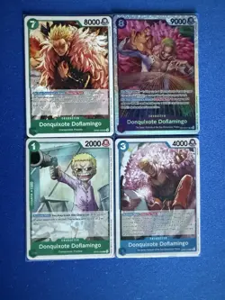 Donquixote Doflamingo One Piece TCG 4-card lot OP10 Super Rare+much more - PWE - Image 1
