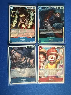 Buggy One Piece TCG 4-card lot ST25 Super Rare+OPOP02/OP09 Rare+OP12 Common PWE - Image 1
