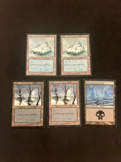 x3 Snow-Covered Swamps + x2 Islands [Ice Age] Magic MTG Cards HP - Image 1