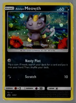 Pokemon Card Alolan Meowth SM51 Holo Black Star Promo HP - Image 1