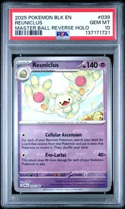 2025 POKEMON BLK EN-BLACK BOLT MASTER BALL REVERSE HOLO 039/086 REUNICLUS PSA 10 - Image 1