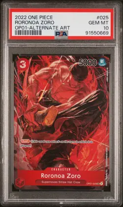 2022 ONE PIECE OP01-ROMANCE DAWN ALTERNATE ART #025 RORONOA ZORO PSA 10 - Image 1