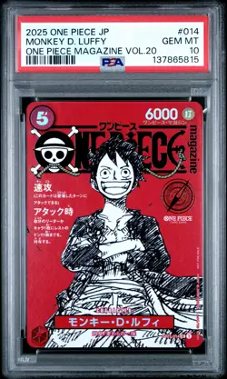 2025 ONE PIECE JAPANESE PROMOS MAGAZINE VOL.20 #014 MONKEY D. LUFFY PSA 10 - Image 1