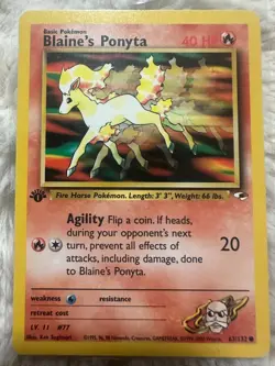 1st Edition Blaine's Ponyta Gym Heroes #63 Common LP Condition WOTC Pokemon Card - Image 1