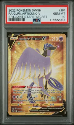 PSA 10 Galarian Articuno V Brilliant Stars 181/172 Secret Pokemon Card - Image 1