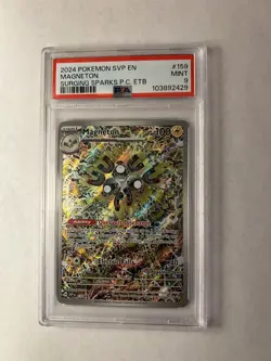2024 POKEMON SVP SURGING SPARKS POKEMON CENTER ETB PROMO #159 MAGNETON PSA 9 - Image 1