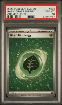 2023 POKEMON 001 BASIC GRASS ENERGY COSMOS HOLO PSA 10 GEM MINT - Image 1