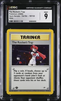 CGC 9 MINT The Rocket's Trap Gym Heroes 1st Edition 19/132 Holo Pokemon Card - Image 1