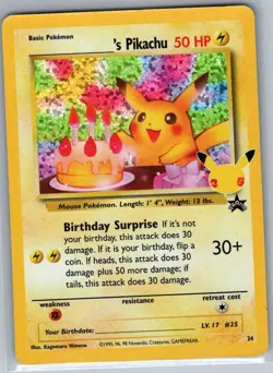 Birthday Pikachu 24 Celebrations: Classic Collection - Pokemon Card - NM - Image 1