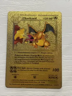 Pokemon Charizard Gold Foil Fan Art Textured Card 1999 04/102 HP120 W/HOLDER - Image 1