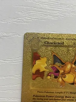 Pokemon Charizard Gold Foil Fan Art Textured Card 1999 04/102 HP120 W/HOLDER - Image 3