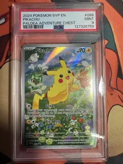 2024 POKEMON SVP EN-SV BLACK STAR PROMO PALDEA ADVENTURE CHEST PIKACHU PSA 9 - Image 1