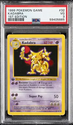 1999 POKEMON GAME 1ST ED #32 KADABRA PSA 3 - Image 1