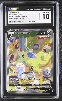 CGC 10 - Tyranitar V 155/163 Alternate Art - Pokemon Battle Styles SWSH Gem Mint - Image 1