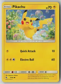 Pikachu 19/68 Pokemon Hidden Fates Common Moderately Played Card (MP) - Image 1