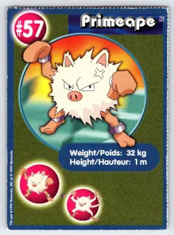 Primeape #57 1999 Burger King Pokemon Card Promo Perforated Vintage Rare - Lp/Mp - Image 1