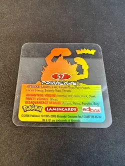 Primeape #57 2006 Pokemon Lamincards Authentic Nintendo Plastic Card Toy - Lp - Image 2