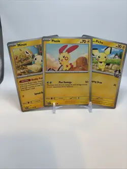 Plusle Minun and Ethan’s Pichu Pokemon Card TCG 3 Card Lot - Image 1