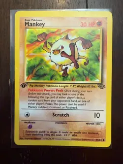 Pokemon TCG Mankey Common Jungle 1st Edition 55/64 NM Matt - Image 1