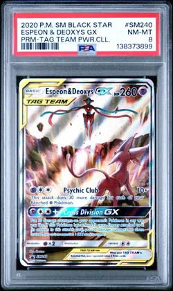POKEMON SM BLACK STAR PROMO SM240 ESPEON & DEOXYS GX TAG TEAM - PSA 8 - Image 1
