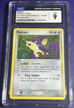 CGC 9 Rattata 71/109 EX Team Rocket Returns Reverse Holo Stamped Pokemon 2004 - Image 1