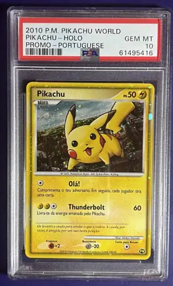 PSA 10 Pikachu Holo Pokemon 2010 World Collection Promo Portuguese With Swirl - Image 1