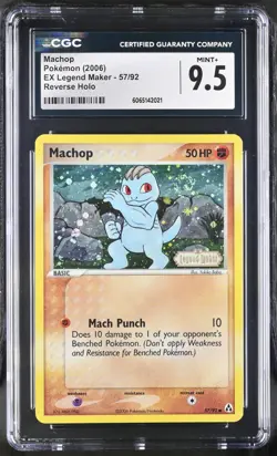 CGC 9.5 Machop 2006 EX Legend Maker 57/92 Reverse Holo Stamped Pokemon Card - Image 1