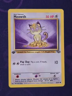 Pokemon Card 1st Edition Meowth 56/64 Vintage WOTC Jungle NM - Pack Fresh - Image 1