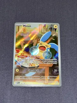 Pokemon TCG Minun Full Art Holo Card Illustration Rare, 194/182, Paradox Rift - Image 1