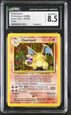 CGC 8.5 Charizard 1999 Base Set 4/102 Holo Pokemon Card - Image 1