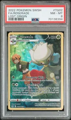 2022 POKEMON SWORD & SHIELD LOST ORIGIN #TG02 FULL ART/ROSERADE PSA 8 - Image 1