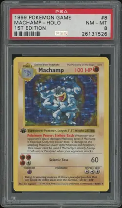 Pokemon Base Set 1st Edition Shadowless Machamp 8/102 - PSA 8 - Image 1