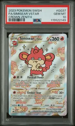 2023 POKEMON SWSH CROWN ZENITH GG37/GG70 FULL ART SIMISEAR VSTAR- PSA 10 - Image 1