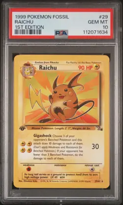 1999 POKEMON FOSSIL 1ST ED #29 RAICHU PSA 10 - Image 1