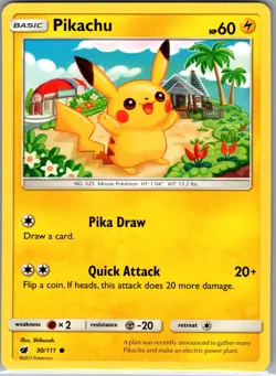 Pikachu 30/111 Non Holo SM - Crimson Invasion - Pokemon Card - NM - Image 1