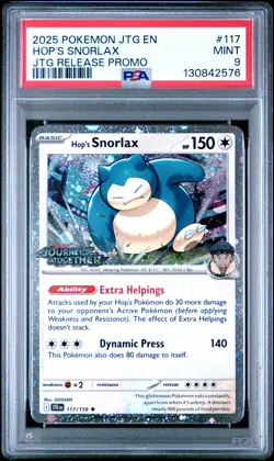 2025 POKEMON JTG EN-JOURNEY TOGETHER #117 HOP'S SNORLAX PSA 9 - Image 1