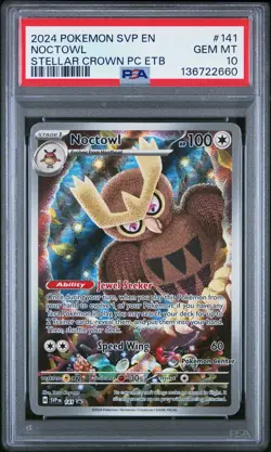 2024 POKEMON STELLAR CROWN POKEMON CENTER ETB PROMO SVP #141 NOCTOWL PSA 10 - Image 1