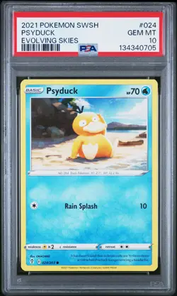 2021 POKEMON SWORD & SHIELD EVOLVING SKIES #024 PSYDUCK PSA 10 - Image 1